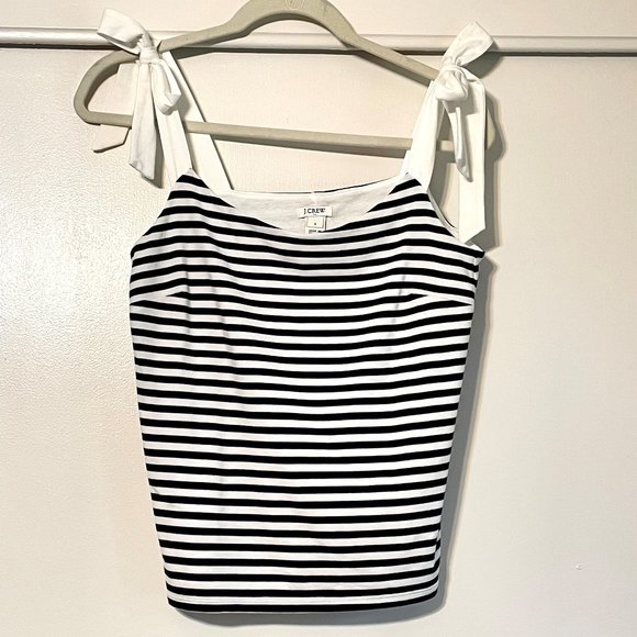 J. Crew Stripe Tie Shoulder Tank Top Size S Blue White Lined Cotton - Picture 5 of 7